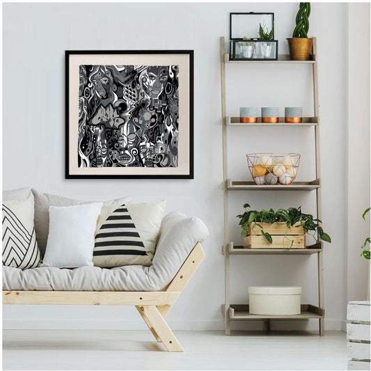 The Scene AOP | Framed Silk Scarf | Grayscale