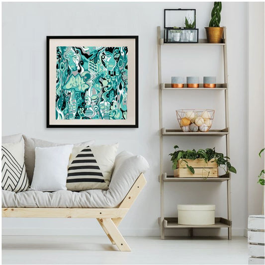 The Scene AOP | Framed Silk Scarf | Seafoam