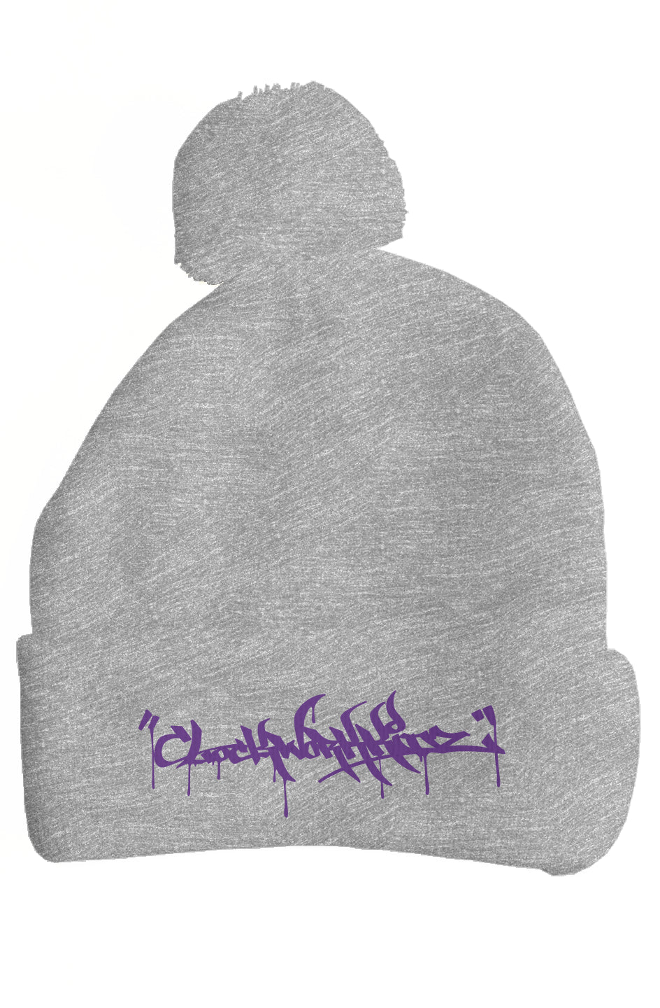 Handstyle Logo Purp - Heather Grey pom pom beanie