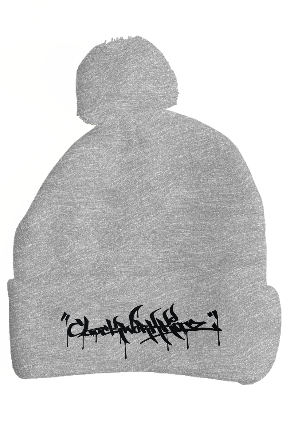 Handstyle Logo Black - Heather Grey pom pom beanie