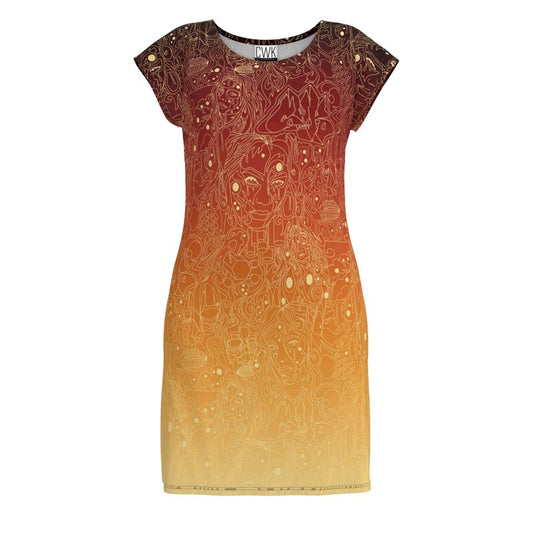 The Scene AOP Tunic T Shirt Dress - Fire Sky