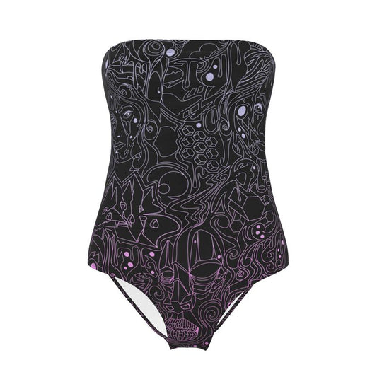 The Scene AOP Strapless Swimsuit - Dark Candy