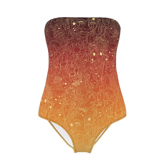 The Scene AOP Strapless Swimsuit - Fire Sky