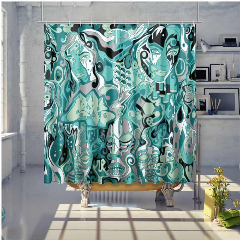 The Scene AOP | Shower Curtain | Seafoam