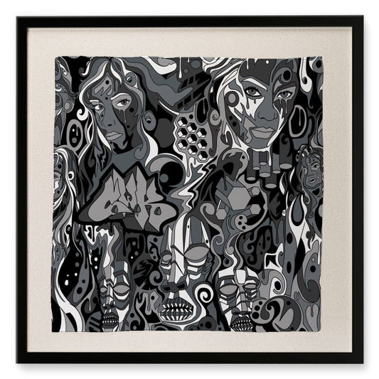 The Scene AOP | Framed Silk Scarf | Grayscale