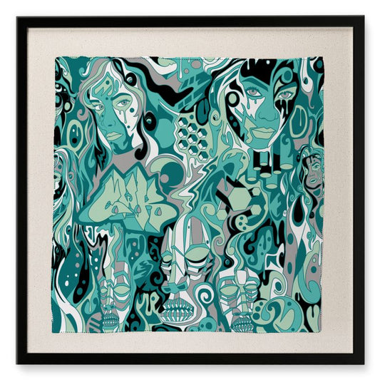 The Scene AOP | Framed Silk Scarf | Seafoam
