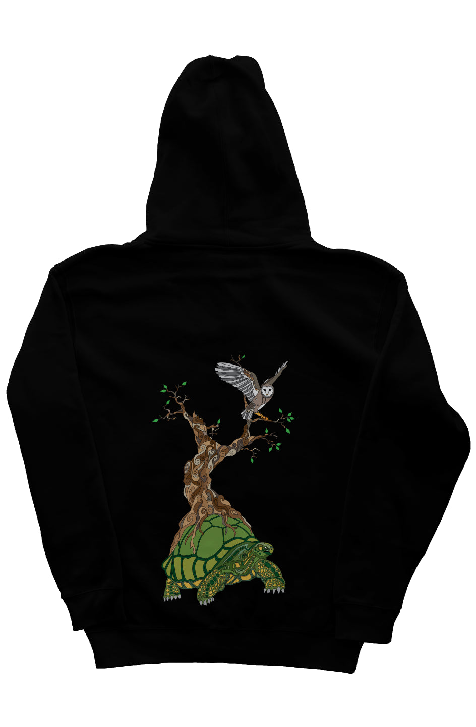 Turtle Owl - Black Independent Zip Heavyweight Hoodie