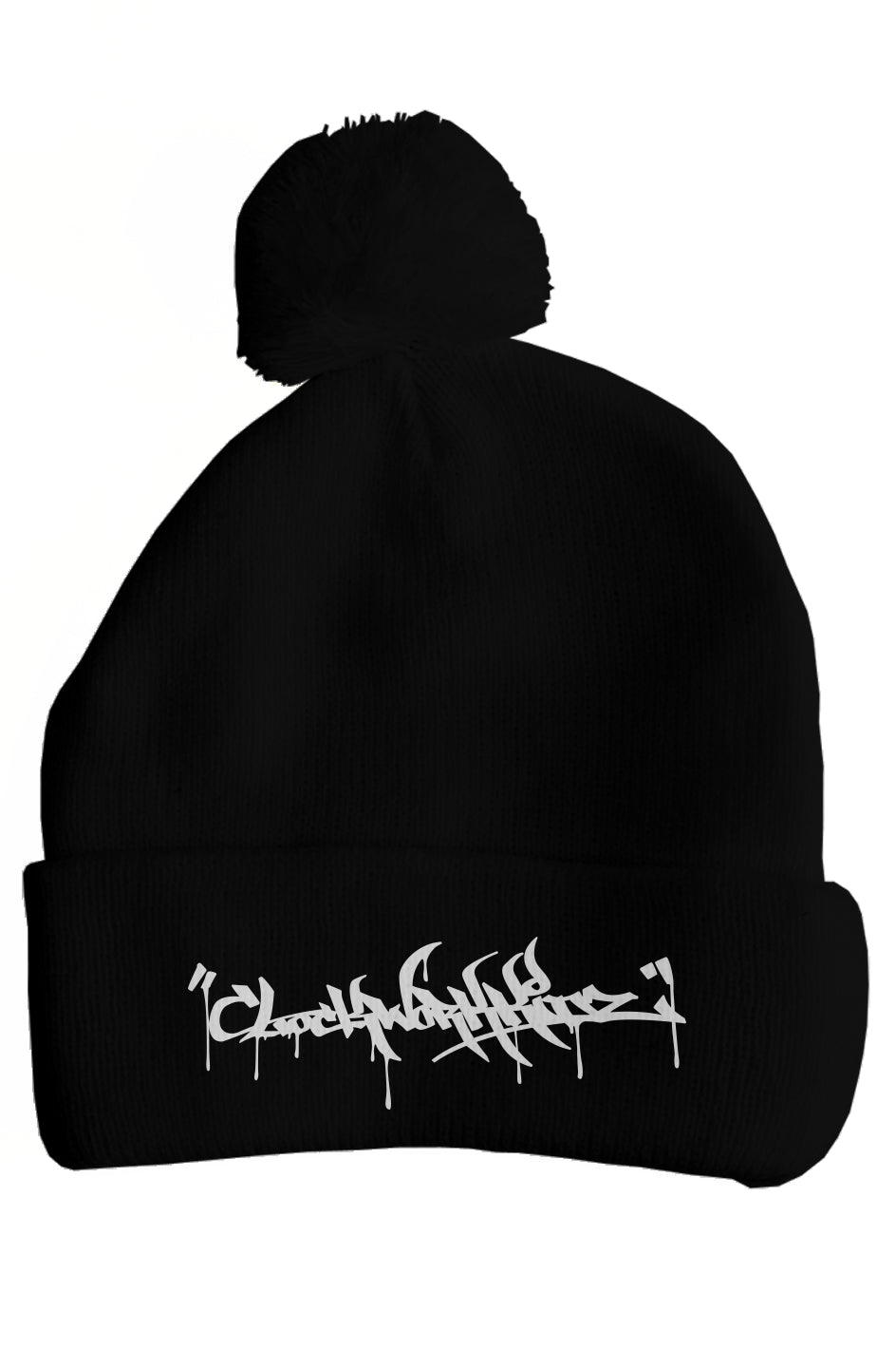 Handstyle Logo Silver - Black pom pom beanie