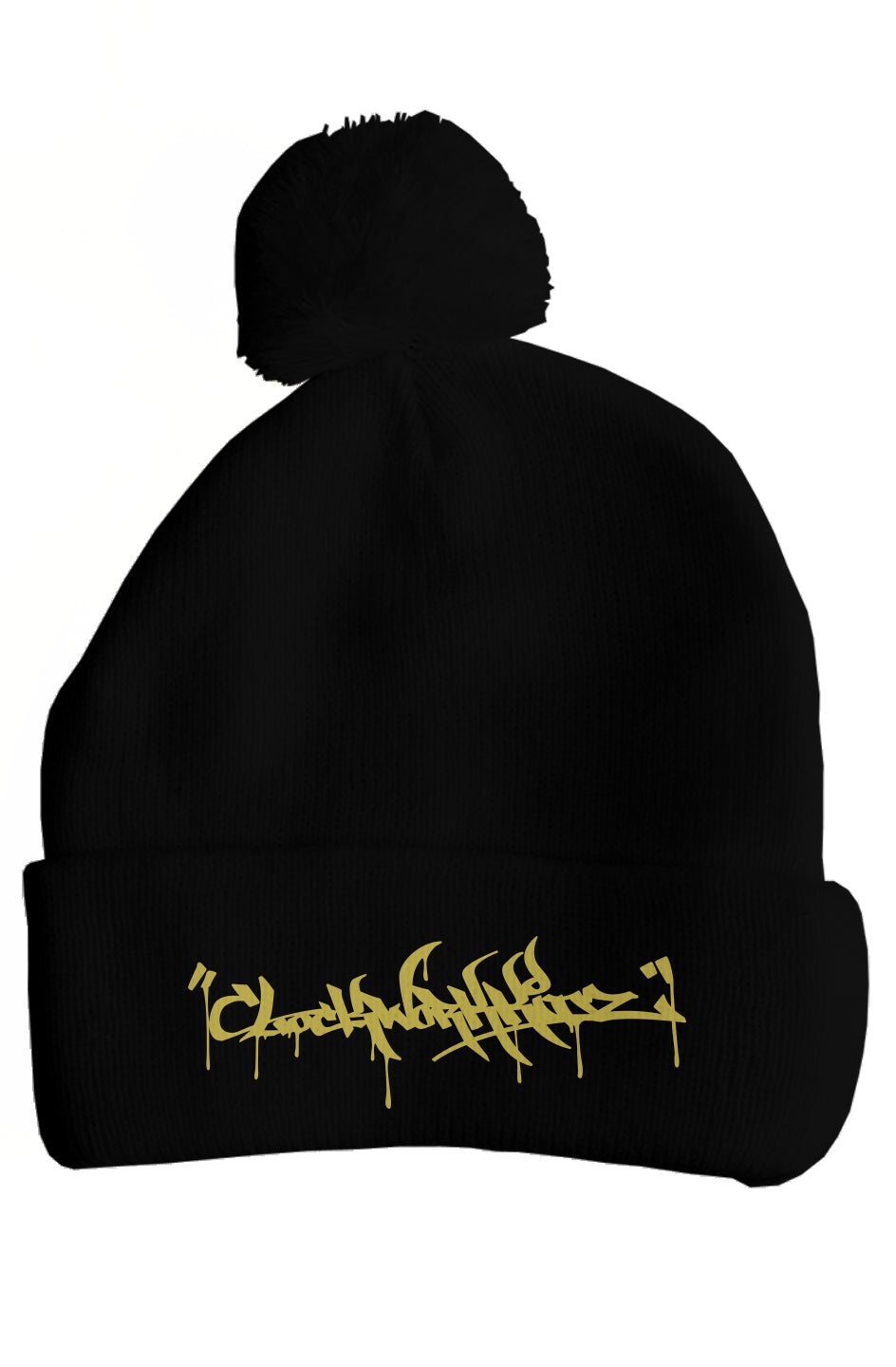 Handstyle Logo Metallic Gold - Heather Grey pom pom beanie