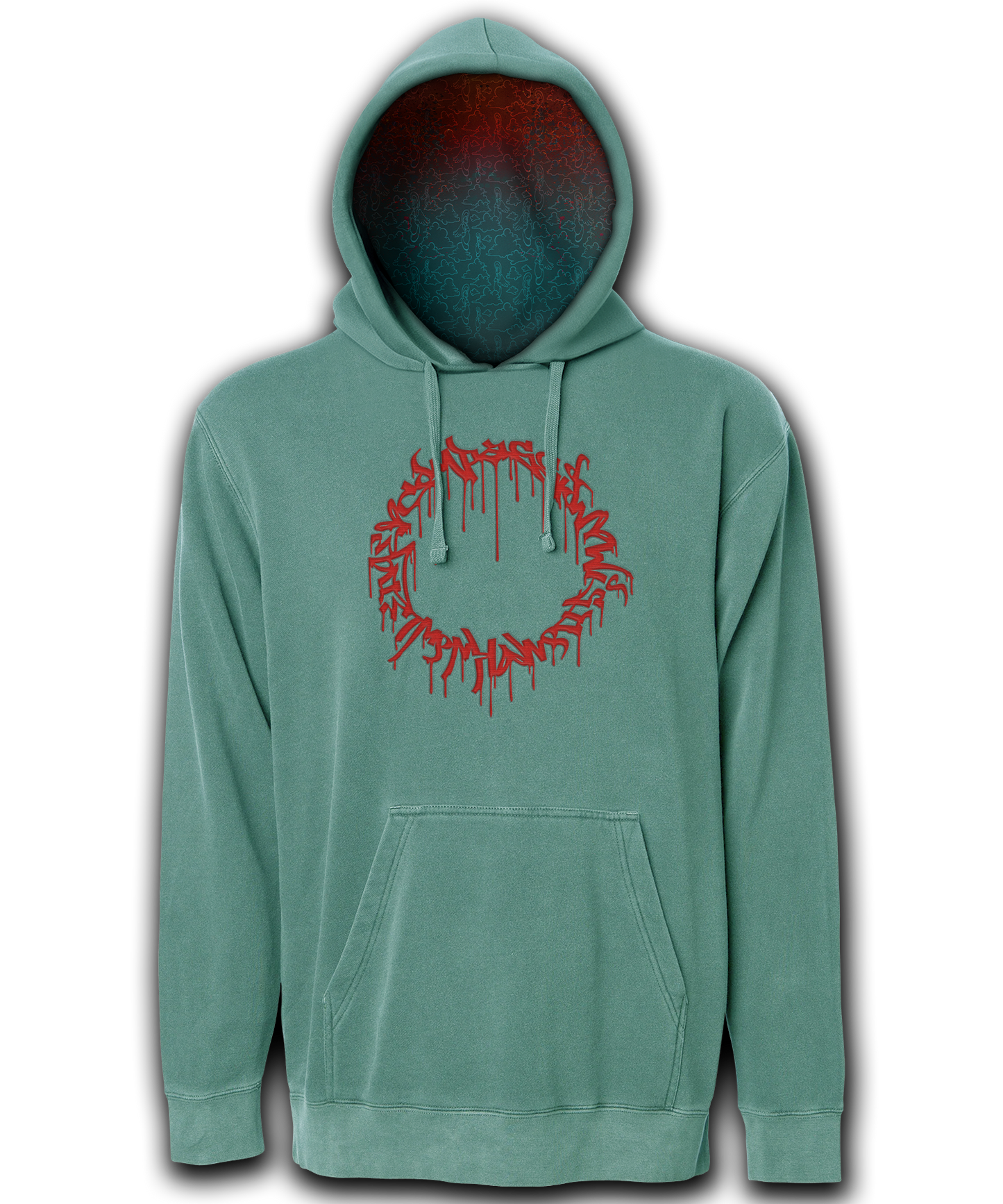 Above the Clouds | Lined Embroidered Hoodie | Teal Coral