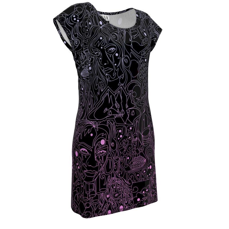 The Scene AOP Tunic T Shirt Dress - Dark Candy