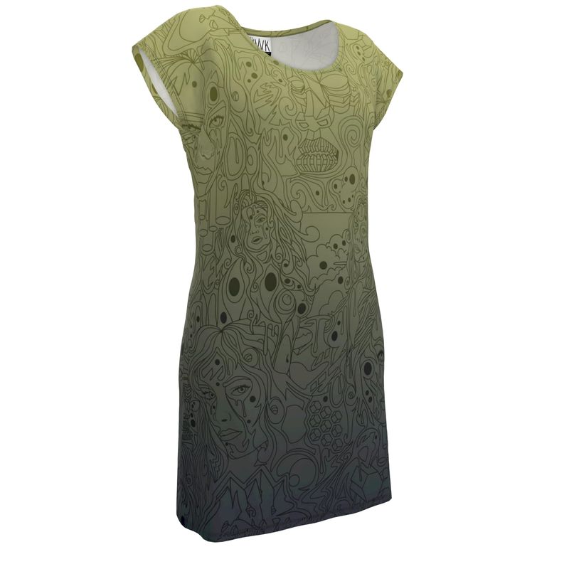 The Scene AOP Tunic T Shirt Dress - Navy Lime