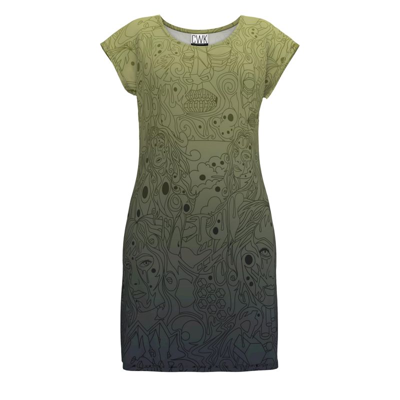 The Scene AOP Tunic T Shirt Dress - Navy Lime