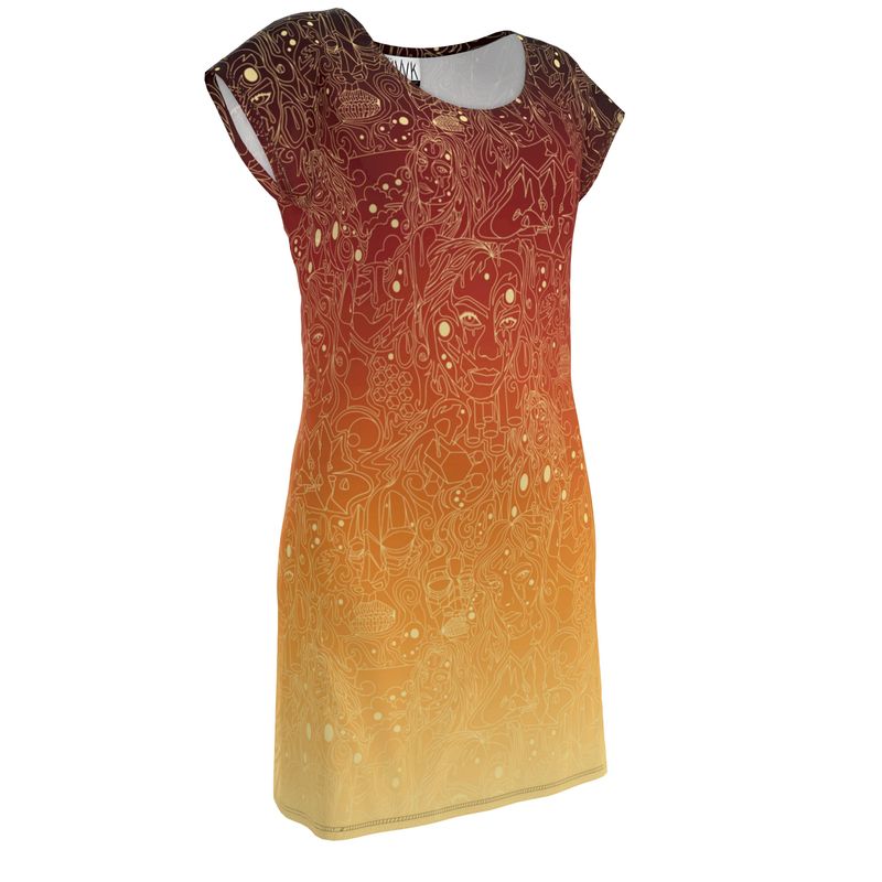 The Scene AOP Tunic T Shirt Dress -  Fire Sky