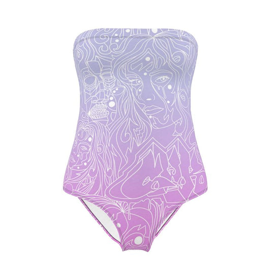 The Scene AOP Strapless Swimsuit -  Cotton Candy