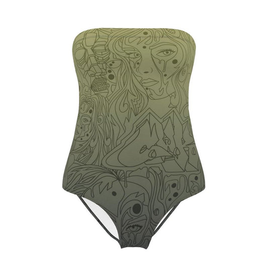 The Scene AOP Strapless Swimsuit -  Lime Navy